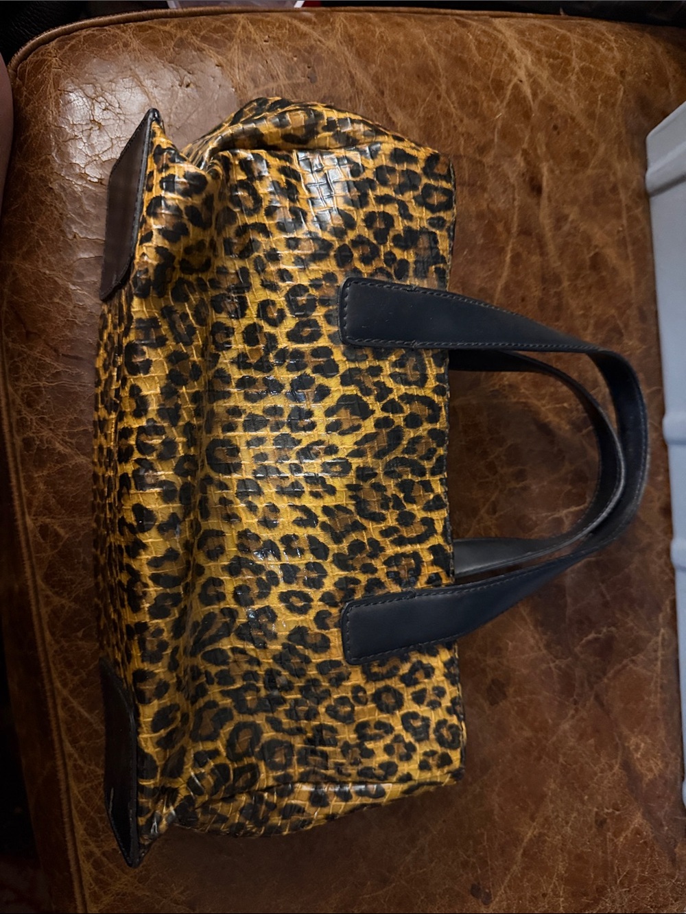 Sondra Roberts Leopard Print Satchel Handbag 12”x6” Textured Animal Print